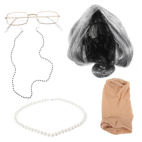 SOIMISS 5 Sets Oma Perücke Set Anzüge Kinder Alte Dame Anziehkostüm Cosplay Kostüme Cosplay Outfits Party Requisiten Alte Dame Cosplay Set Oma Kostüm Für Frauen Cosplay Brille von SOIMISS