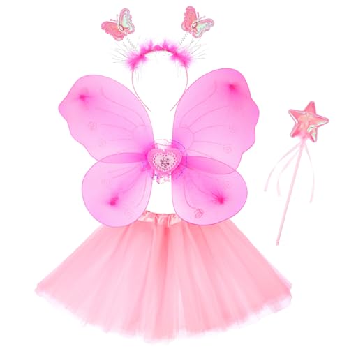 SOIMISS 4 Teiliges ädchenkostü Mit Glitzer Rock Engel Flügel Und Haarband Perfekt Für Karneval Cosplay Und Feste Fairy Skirt Und Accessoire Set Für Kleine Prinzessinnen von SOIMISS