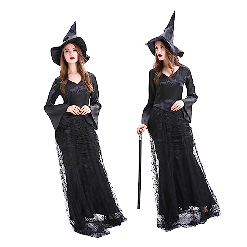 SOIMISS Halloween Damenkostü Spinnenweb Hexenkleid Set Mit Hut Für Cosplay Und Maskerade Party Größe L Empfohlen Für Körpergröße 163 von SOIMISS