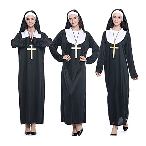 SOIMISS Halloween Nonne Kostüm Robe Kleidung Kopftuch Großes Goldenes Kreuz Kostüme Anzug Für Frauen Cosplay von SOIMISS