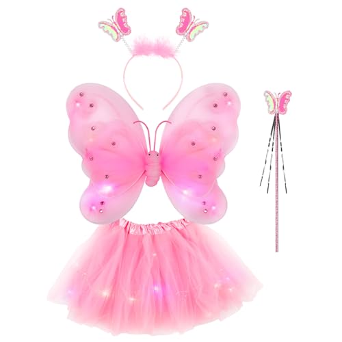 SOIMISS Fee Prinzessin Kostüm Mädchen LED Schmetterling Flügel Tutu Rock Zauberstab Stirnband für 3-7 Kinder Halloween Party Cosplay Dress Up Weihnachten Karneval Geburtstag Geschenk von SOIMISS