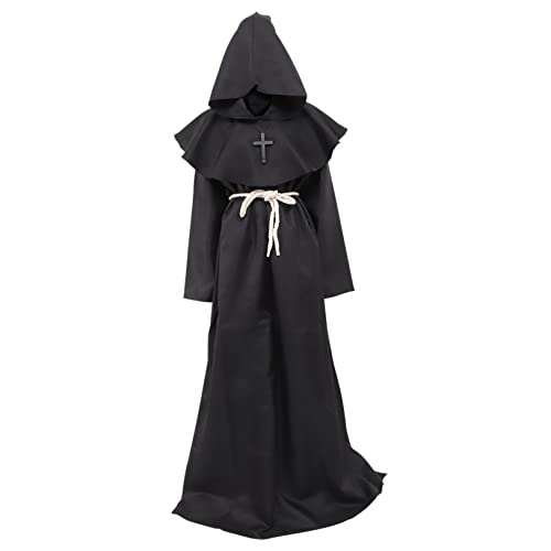 SOIMISS Priesterkleidung Zaubererkostüm Priester Robe Cosplay Kostüm Mönch Kostüm Erwachsene Männer Robe Mittelalterliches Gewand Halloween-priesterrobe Kapuzenumhang Polyester Black von SOIMISS