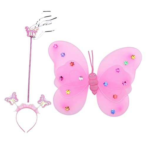 SOIMISS Schmetterlingsflügel Flügel Kostüm Schmetterlings-Bopper-Stirnband verstellbarer schultergurt stirntuch butterfly Feenflügel Schmetterlinge Feenflügel verkleiden sich Stoff Rosa von SOIMISS