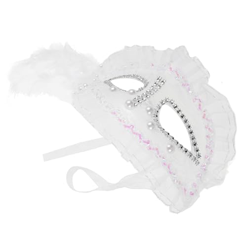 SOIMISS Spitzenfedermaske Luxusmaske Augenmaske aus Spitze Abschlussball Maske Karneval-Maske damen accessoires damen Maskerade-Party-Maske Party-Masken-Requisite Perle Weiß von SOIMISS