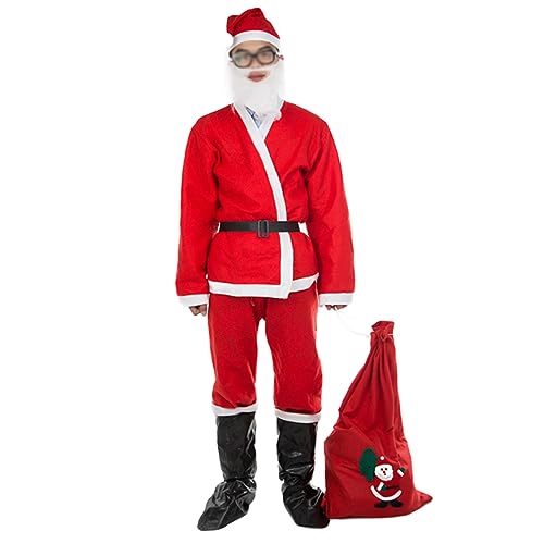 SOIMISS Traditioneller Weihnachtsmannanzug mit Bart Mütze Oberteil Hose Gürtel Stiefel Rucksack Weihnachtsmannkostüm für Erwachsene von SOIMISS