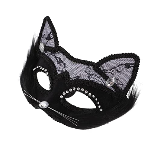 SOIMISS katze gesichtsmaske Katzenohren Masken Maskerademasken Maskerade-Stick Augenmasken Kostüm halloween masken halloweenmaske Maskerade Katzenmaske Maske für Rollenspiele PVC Black von SOIMISS