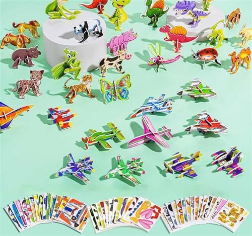 Flowarmth Puzzle Pädagogisches 3D-Cartoon-Puzzle 3D-Puzzle for Kinder Spielzeugpaket DIY Cartoon Tier Lernen Bildungsspielzeug(Airplane+Animal+Small Animals) von SOKTDO