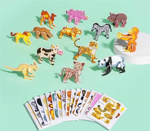 Flowarmth Puzzle Pädagogisches 3D-Cartoon-Puzzle 3D-Puzzle for Kinder Spielzeugpaket DIY Cartoon Tier Lernen Bildungsspielzeug(Animal) von SOKTDO