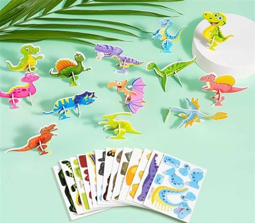 Flowarmth Puzzle Pädagogisches 3D-Cartoon-Puzzle 3D-Puzzle for Kinder Spielzeugpaket DIY Cartoon Tier Lernen Bildungsspielzeug(Dinosaur) von SOKTDO