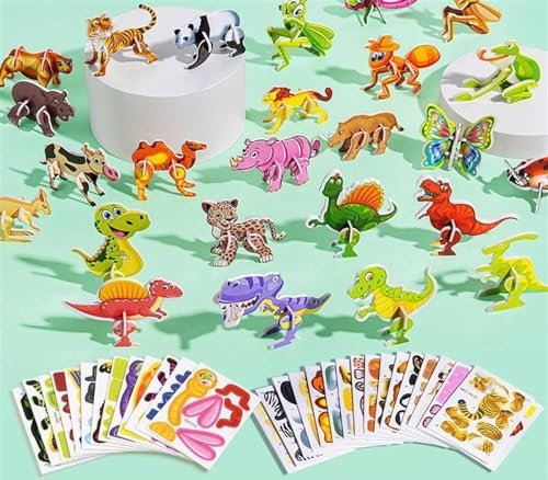 Flowarmth Puzzle Pädagogisches 3D-Cartoon-Puzzle 3D-Puzzle for Kinder Spielzeugpaket DIY Cartoon Tier Lernen Bildungsspielzeug(Dinosaur+Animal+Small Animals) von SOKTDO