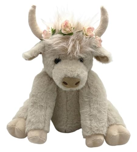 SOKTDO Theorbi Highland Cow Plüschtier Highland Cow Doll Highland Cow Plüsch, das Geräusche Macht Highland Cow Stofftier(White) von SOKTDO