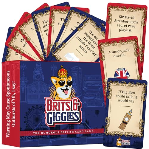 Brits and Giggles 100pk Familienkartenspiele Party Prompt & Antwort, Familienkartenspiel, Kartenspiele für mehrere oder 2 Spieler für Familien, lustige Party-Kartenspiele, Reisespiele für Erwachsene, von SOL