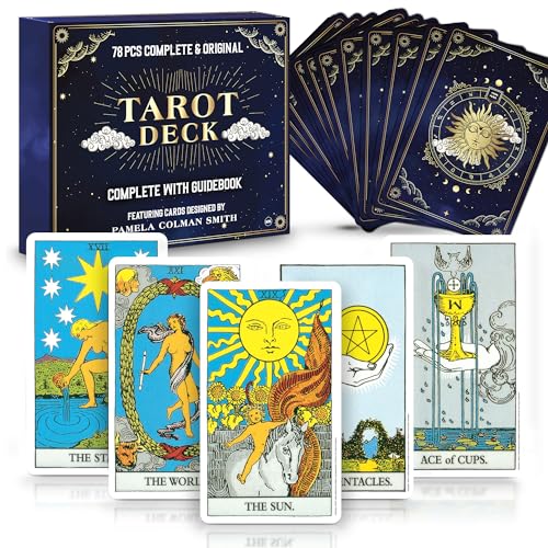 SOL Komplettes 78-teiliges Tarotkarten-Deck und Anleitungsbuch, originelle Karten im Vintage-Stil, Tarot-Deck mit Aufbewahrungsbox, Tarotkarten für spirituelles Lesen, Wahrsagerei von SOL