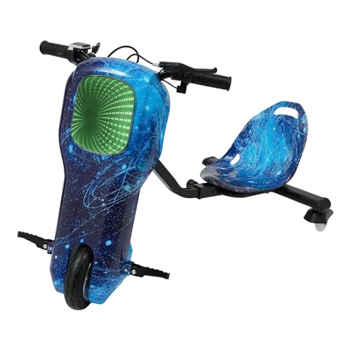 Kids 3 Wheel Drift Scooter, Adjustable Speed Electric Scooter,250w 100-240V mit LED Beleuchtung 3 Speed Elektro-Roller, Geeignet für Mädchen und Jungen ab 5 Jahren Blue Elektro Dreirad von SOLOCJNL