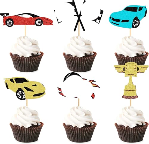 24 Stück Cupcake topper auto,geburtstag muffin deko auto,rennwagen kuchen topper,kuchen dekoration cars,für Kuchendeko Geburtstag Jungecars Tortendeko von SOLPURE