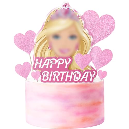 Happy Birthday Tortendeko Mädchen,Karikatur Cake Dekoration,Rosa Tortenaufsatz Glitzernd,Liebesherz Kuchendeko Geburtstag,Kinder Geburtstag Dekoration von SOLPURE