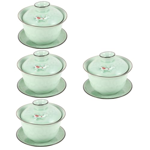 SOLUSTRE 4 Sets Keramikschüssel Set Tee Ei Tasse Büro Teetasse Chinesische Gongfu Teetasse Porzellan Teebecher Qin Ghuaci Teetasse Teezeremonie Schüssel Wasserbehälter Vintage von SOLUSTRE