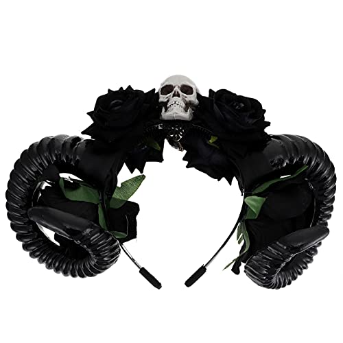 SOLUSTRE Halloween Dämon Hörner Stirnband mit Schädel Und OX Horn Gothic Teufel Bull Hörner Kopfschmuck für Frauen Männer Mädchen Party Dekoration Cosplay Kostüm Verwenden von SOLUSTRE