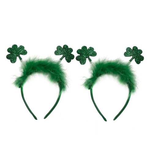 SOLUSTRE Kleeblatt Stirnband Kopf Bopper St. Patricks Day Kopfschmuck Glitzer Grün Kleeblatt Plüsch Haarband 2 Stücke Irischer Feiertag Festival Karneval Motto Silvester Party Kopfbedeckung von SOLUSTRE