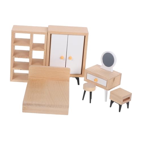 SOLUSTRE Miniatur Schlafzimmer Puppenhaus Möbel Teilig Vollholz Weißer Kleiderschrank Doppelbett Schminktisch Kompakte Realistische Puppenhaus Möbel für Kreative Spiel und SOLUSTRE Miniatur Schlafzimmer Puppenhaus Möbel Teilig Vollholz Weißer Kleiderschrank Doppelbett Schminktisch Kompakte Realistische Puppenhaus Möbel für Kreative Spiel und von SOLUSTRE