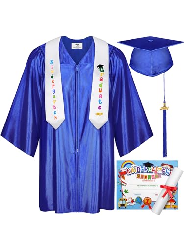 SOMSOC 5 Stück Kinder 2025 Happy Graduates Cap und Kleid Quaste Stola Charm Zertifikat für Vorschule Kindergarten, Königsblau, Medium von SOMSOC