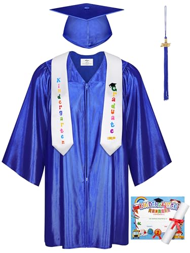 SOMSOC 5 Stück Kinder 2025 Happy Graduates Cap und Kleid Quaste Stola Charm Zertifikat für Vorschule Kindergarten, Königsblau, Small von SOMSOC