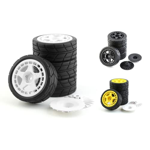 4 stücke 65mm Gummi Reifen Rad Reifen 12mm Hex for Tamiya TT01 TT01E TT02 TT02B XV01 TA06 PTG-2 1/10 for RC Racing Auto Upgrades Teile(Type A Black) von SONHWNGE