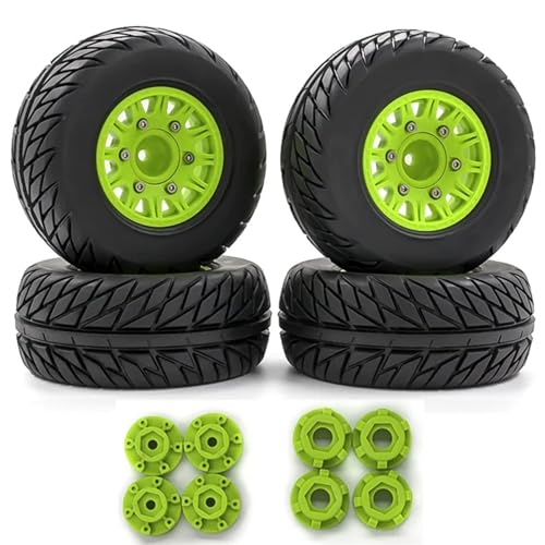 SONHWNGE 4 Stück 110 mm 1/8 1/10 Short Course Truck Reifen mit 12 mm 14 mm 17 mm Radsechskant for TRAX-XAS for ARR-MA for Vkar SCTX10 for HPI RC Car(Green) von SONHWNGE