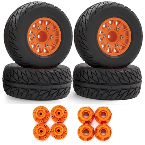 SONHWNGE 4 Stück 110 mm 1/8 1/10 Short Course Truck Reifen mit 12 mm 14 mm 17 mm Radsechskant for TRAX-XAS for ARR-MA for Vkar SCTX10 for HPI RC Car(Orange) von SONHWNGE