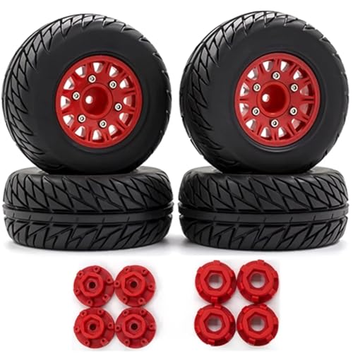 SONHWNGE 4 Stück 110 mm 1/8 1/10 Short Course Truck Reifen mit 12 mm 14 mm 17 mm Radsechskant for TRAX-XAS for ARR-MA for Vkar SCTX10 for HPI RC Car(Rood) von SONHWNGE