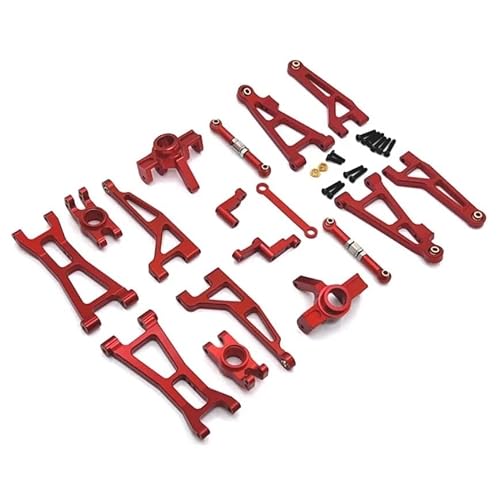 SONHWNGE MJX 16207 16208 16209 16210 Metall-Vorder- und Hinterradaufhängungsarm Lenkbecher-Verbindungsstangen-Set 1/16 RC Car Upgrade Parts Kit(16207 Red) von SONHWNGE