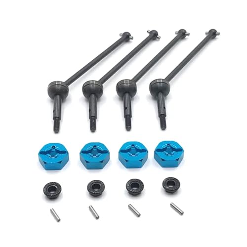 SONHWNGE for Wltoys 144001 144002 144010 124007 124016 124019 124018 4 stücke Metall Antriebswelle Und 12mm Rad Hex Adapter RC Auto Upgrade Teile(Blue Black) von SONHWNGE