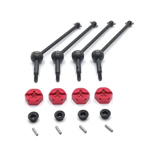 SONHWNGE for Wltoys 144001 144002 144010 124007 124016 124019 124018 4 stücke Metall Antriebswelle Und Rad Hex Adapter RC Auto Upgrade Teile(Red Black) von SONHWNGE