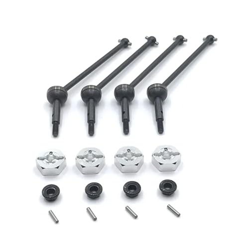 SONHWNGE for Wltoys 144001 144002 144010 124007 124016 124019 124018 4 stücke Metall Antriebswelle Und Rad Hex Adapter RC Auto Upgrade Teile(Silver Black) von SONHWNGE