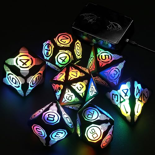 DND-Würfel-Sets, DND-Würfel mit schneller kabelloser Ladebox, 7 Stück wiederaufladbare leuchtende polyedrische Würfel für Dungeons and Dragons, RPG, MTG und andere Tabletop-Spiele von SONLED