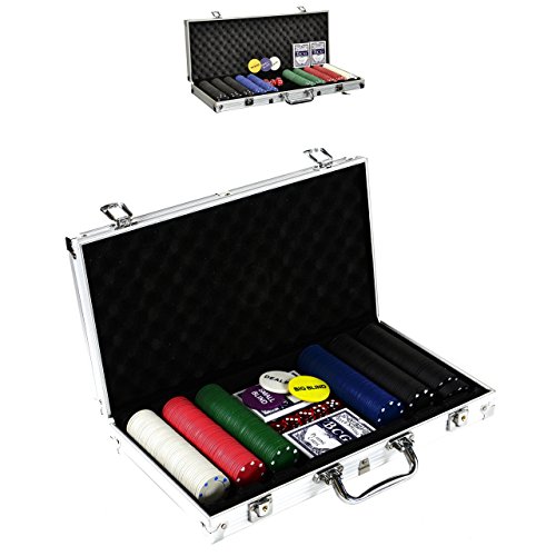 SONLEX Pokerkoffer mit 300 500 Pokerchips abschließbar Pokerkarten Zubehör Deluxe Pokerset Casino Aluminium Chipsanzahl wählbar (300 Chips) von SONLEX