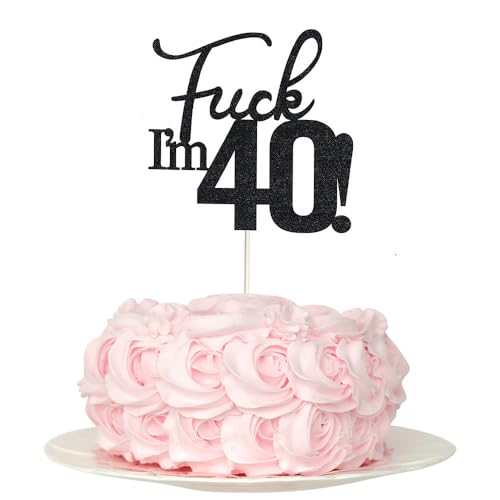 Fxxk "I'm 40 !" Geburtstagskuchenaufsätze, schwarzer Glitzer, fünfzig Kuchendekoration, 40 Kuchenaufsätze, 40. Geburtstag, 40 Dekorationen für Kuchen, 40 Geburtstagsdekorationen von SONSMER