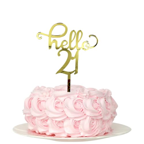 Hello 21 Birthday Cake Toppers - Gold Acryl, 21 Cake Topper, 21 Cake Topper, 21th Birthday Decorations 21th Birthday Cake Topper, 21 Decorations for Cake, 21 Birthday Decorations von SONSMER