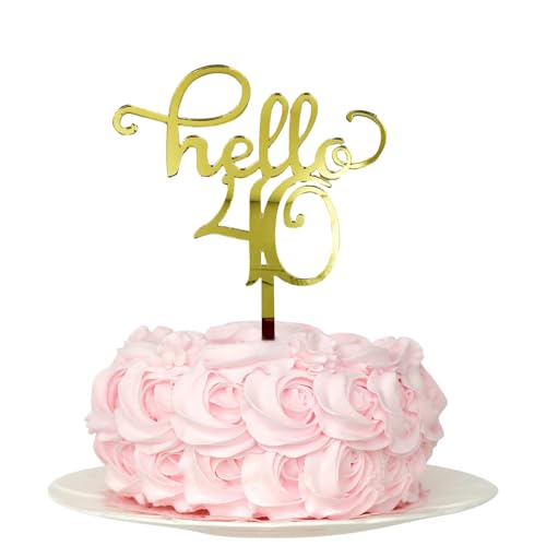 Hello 40 Birthday Cake Toppers - Gold Acryl, 40 Cake Topper, 40 Cake Topper, 40th Birthday Decorations 40th Birthday Cake Topper, 40 Decorations for Cake, 640 Birthday Decorations von SONSMER