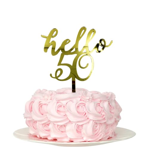 Hello 50 Birthday Cake Toppers - Gold Acryl, Fifty Cake Topper, 50 Cake Topper, 50th Birthday Decorations 50th Birthday Cake Topper, 50 Decorations for Cake, 50 Birthday Decorations von SONSMER