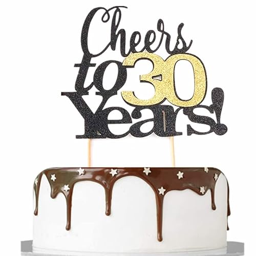 Tortenaufsatz "Cheer to 30 Years Anniversary" – Dreißig elegante Glitzer-Feierdekoration für Jahrzehnte Meilenstein-Jubiläen von SONSMER