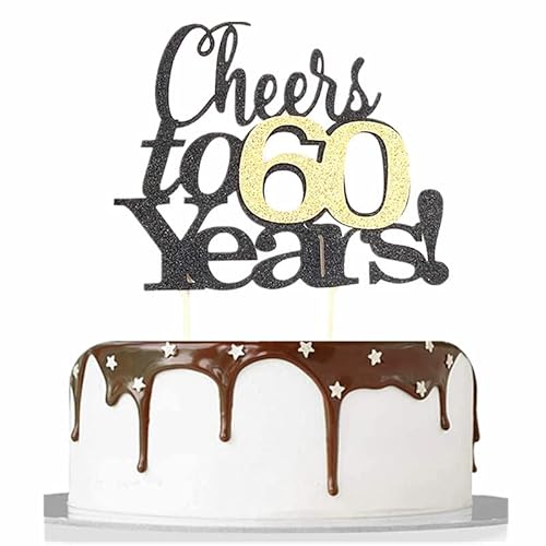 Tortenaufsatz "Cheer to 60 Years Anniversary" – elegante Glitzer-Feierdekoration für Jahrzehnte Meilenstein-Jubiläen von SONSMER