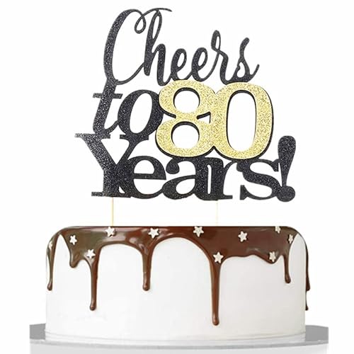 Tortenaufsatz "Cheer to 80 Years Anniversary" – 80 Jahre Jubiläum – 80 elegante Glitzer-Feierdekoration für Jahrzehnte Meilenstein-Jubiläen von SONSMER