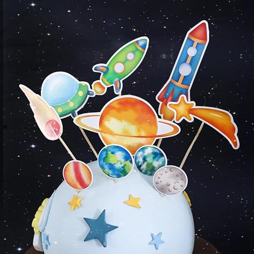 Weltraum-Kuchenaufsatz, 10 Stück/Set, Weltraum-Cupcake-Topper, Geburtstag, Weltraum, Motto-Party-Dekorationen, Zubehör, Planet, Rakete, Perlenkugeln und Stern, DIY-Kuchenaufsätze für Kinderparty, von SONSMER