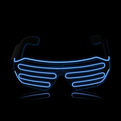 SOOOEC Kabelgebundene leuchtende LED-Brille mit Blinkmodus für Ravepartys, Halloween, Weihnachten, Discos, Konzerte und EDM – Leuchten im Dunkeln (Wireless A, Blue) von SOOOEC