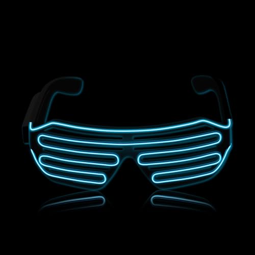 SOOOEC Kabelgebundene leuchtende LED-Brille mit Blinkmodus für Ravepartys, Halloween, Weihnachten, Discos, Konzerte und EDM – Leuchten im Dunkeln (Wireless A, Ice Blue) von SOOOEC