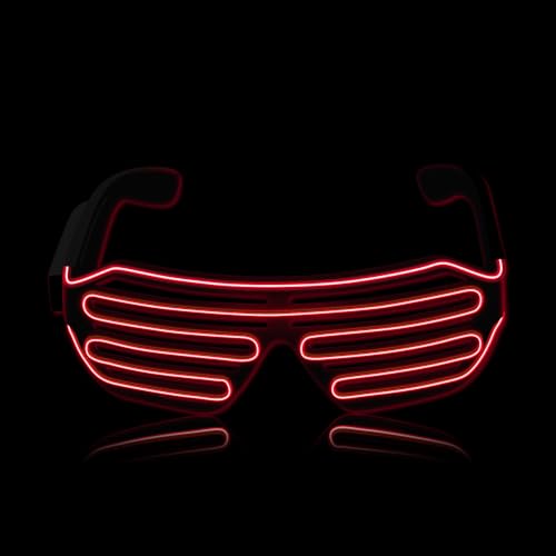 SOOOEC Kabelgebundene leuchtende LED-Brille mit Blinkmodus für Ravepartys, Halloween, Weihnachten, Discos, Konzerte und EDM – Leuchten im Dunkeln (Wireless A, Red) von SOOOEC