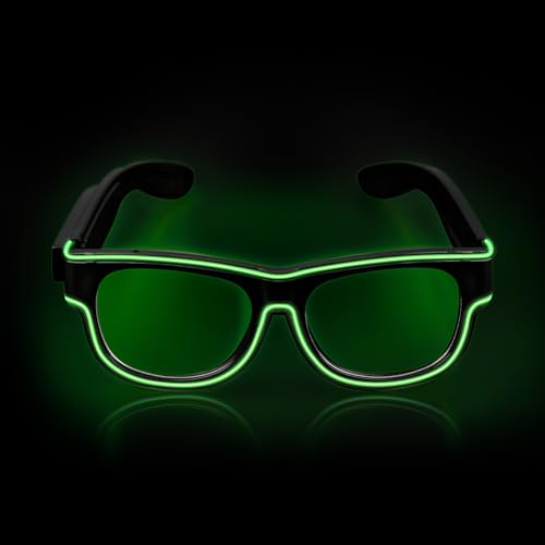 SOOOEC Kabelgebundene leuchtende LED-Brille mit Blinkmodus für Ravepartys, Halloween, Weihnachten, Discos, Konzerte und EDM – Leuchten im Dunkeln (Wireless B, Green) von SOOOEC