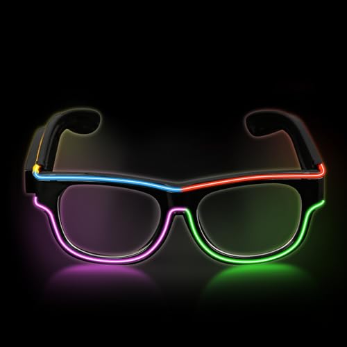 SOOOEC Kabelgebundene leuchtende LED-Brille mit Blinkmodus für Ravepartys, Halloween, Weihnachten, Discos, Konzerte und EDM – Leuchten im Dunkeln (Wireless B, Multicolor) von SOOOEC