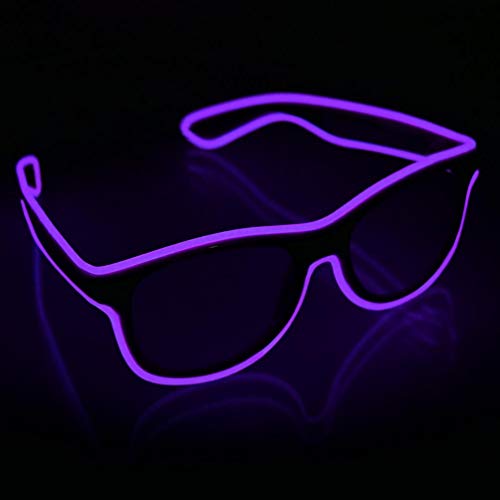 SOOOEC Kabellose leuchtende LED-Brille mit Blinkmodus Glow in Dark Party für Rave-Party, Halloween, Weihnachten, Disco, Konzert, EDM (violett) von SOOOEC